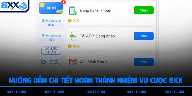 Hướng dẫn chi tiết hoàn thành nhiệm vụ cược 8XX